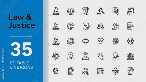 Editable Law and Justice Line Icons 35 Vector Illustrations for Legal Professionals