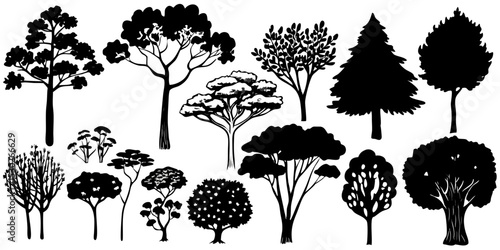 Collection of black silhouette trees