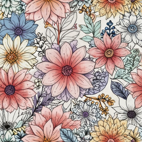 Wallpaper Mural Watercolor floral seamless pattern design Torontodigital.ca