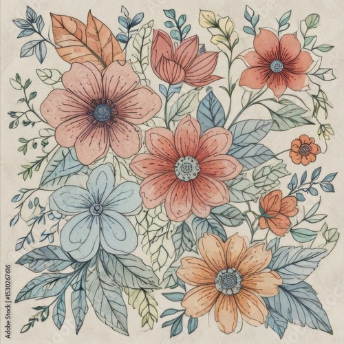 Wallpaper Mural Watercolor floral bouquet painting botanical illustration Torontodigital.ca