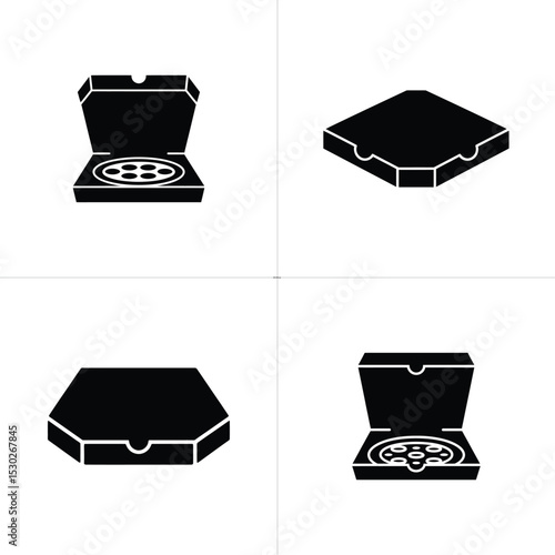 Black and White Featuring Pizza Boxes in Various Open and Closed Positions