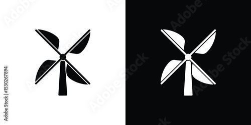 Black and White Featuring Two Differently Colored Wind Turbines with Four Blades