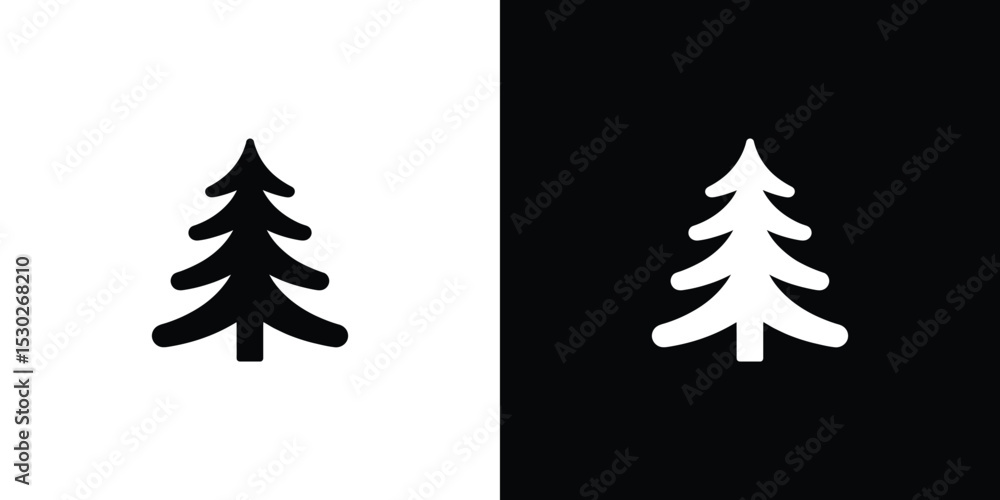 Fototapeta premium Black and White Illustration Fir Tree Silhouette with Inverted Color Scheme for Design