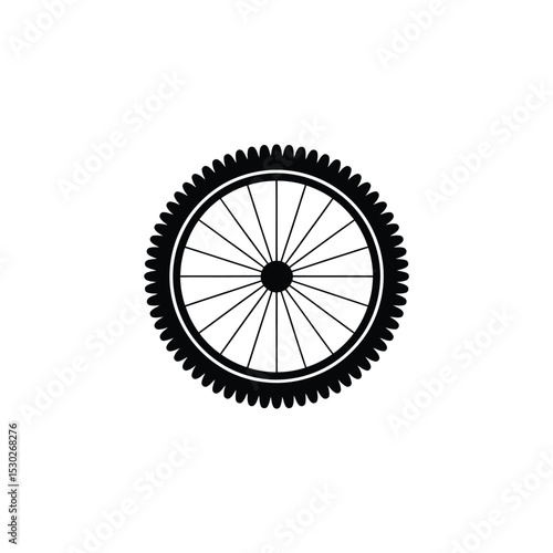 Black and White Illustration of a Bicycle Wheel with Intricate Tire Tread Design