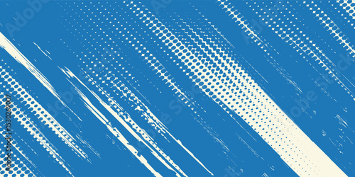 Grunge grainy blue brush stroke with spray texture. Hand drawn distress damaged vintage banner with zigzag bold line. Rough thick brush stroke texture. Spray paint  modern arts