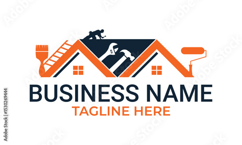 home repair, roofing, remodeling, handyman, home renovation, decor logo design vector template