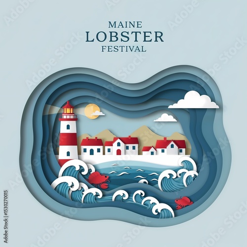 Wallpaper Mural Maine Lobster Festival Coastal Charm, Paper Art Style Torontodigital.ca