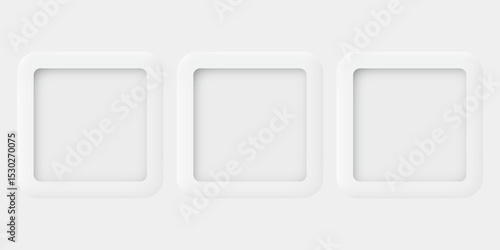 Three of 3D rounded square frame on white background graphic illustration have blank space.