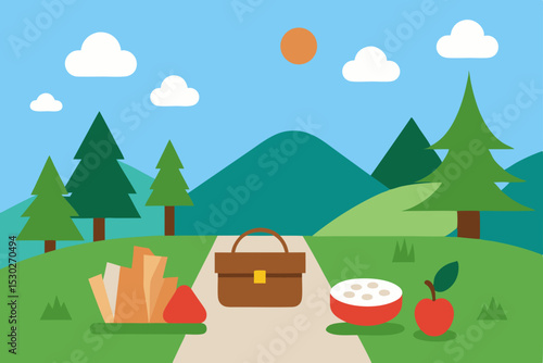 Sunny Picnic in the Mountains A Perfect Summer Day Illustration