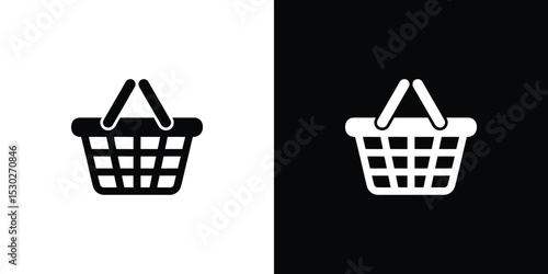 Black and White of Shopping Basket Icons Set Against Contrasting Backgrounds