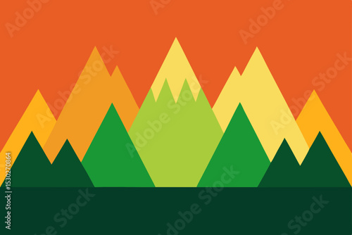 Vibrant Sunset Mountain Range Abstract Geometric Landscape Illustration