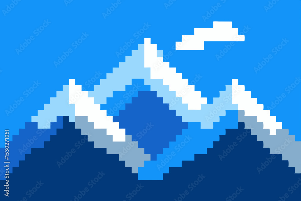Fototapeta premium Pixel Art Mountain Landscape A Digital Blue Mountain Range Illustration