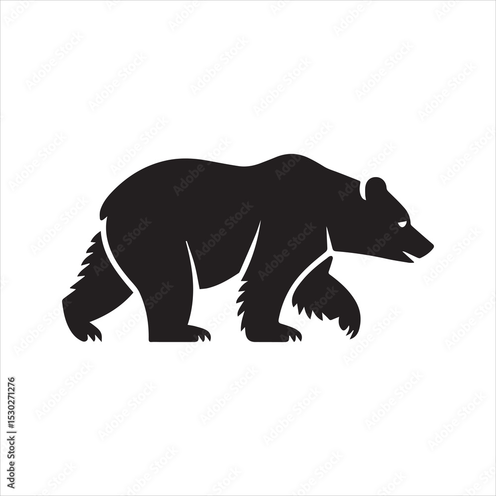 Fototapeta premium Walking bear silhouette, side profile. Wild grizzly or brown bear vector graphic icon isolated on a white background