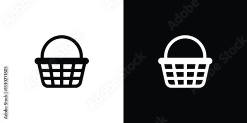Black and White Shopping Basket Icon Set, Simple Minimalist Design, Graphics Illustration