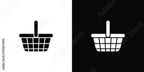 Black and White Shopping Basket Icons in Two Contrasting Backgrounds Illustration