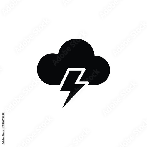 Black and White Silhouette of Thundercloud with Lightning Bolt Illustration