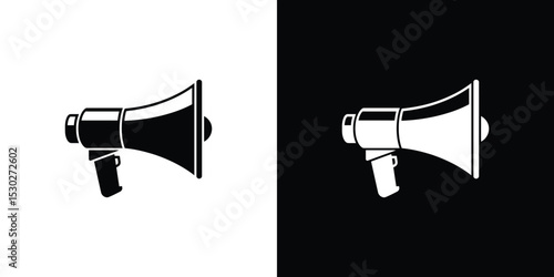 Black and White Split Featuring a Black Megaphone on White and a White Megaphone on Black