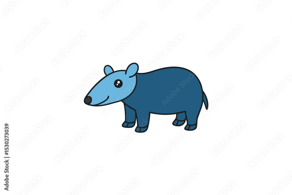 Fototapeta premium Cartoon tapir in playful jungle themed pose vector art illustration