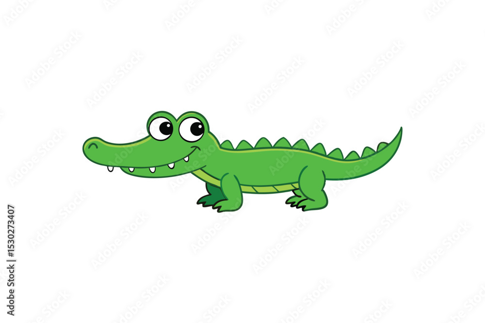 Fototapeta premium Jungle crocodile cartoon with big friendly smile vector art illustration