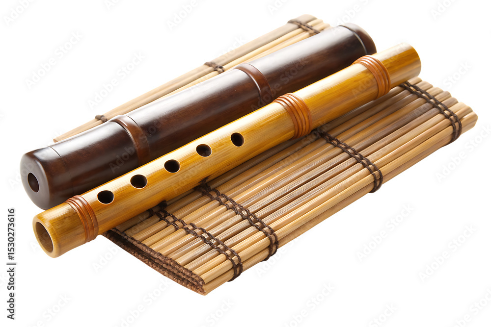 Fototapeta premium Bamboo flute and case isolated on a white background png ai generated