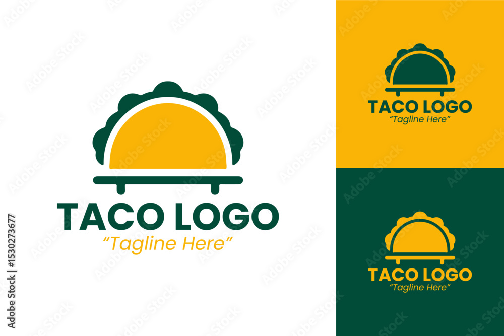 Fototapeta premium Modern Taco Logo Design with Green and Yellow Color Scheme for Food Branding