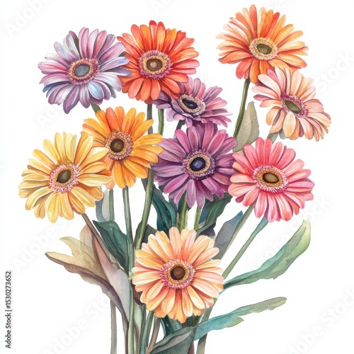 Wallpaper Mural Vibrant Watercolor Gerbera Daisy Bouquet on White Torontodigital.ca
