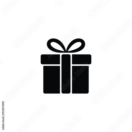 Black Gift Box with Ribbon Icon, Present for Celebrations on White