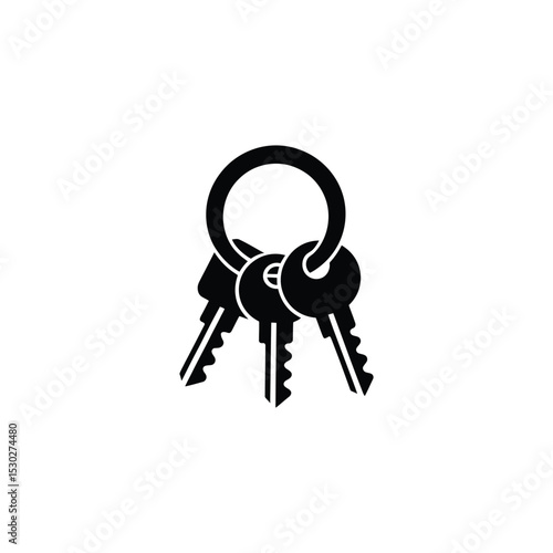 Black Key Ring with Three Keys Isolated on White Background