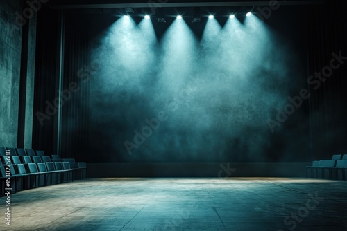 Theater performance stage empty venue photography dim lighting center view dramatic atmosphere for artistic expression