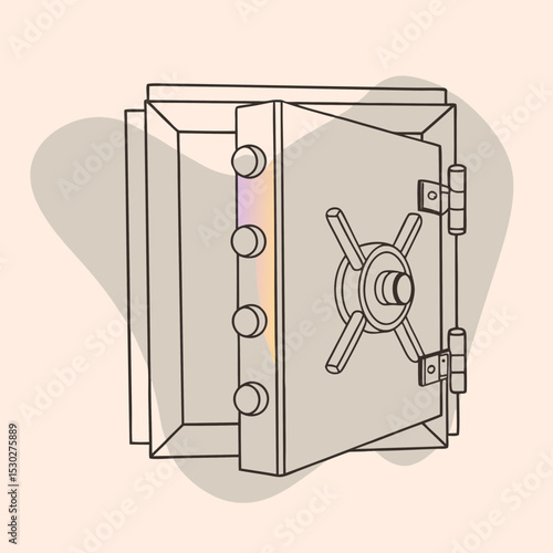 Illustration of an open bank vault with a combination lock