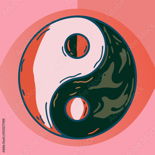 Illustration of a yin yang symbol in a pink background