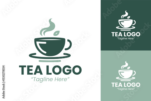 Minimalist Tea Cup Logo in Green and White for Tea Shops and Beverage Branding
