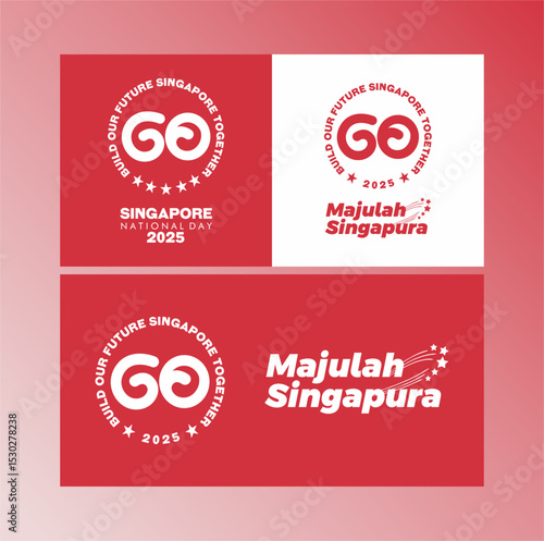 Set of 60Years Singapura National Day banner and greeting background with 60th logo and Majulah Singapura Text. 60th Anniversary of Singapura Merdeka 2025 Concept Design. 