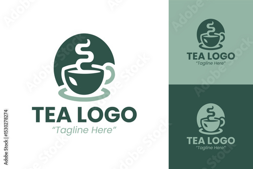 Elegant Tea House Logo Design with Steam and Green Tea Cup for Branding