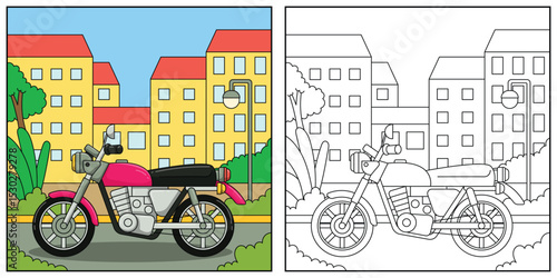 Motorcycle Coloring Page Vehicle Illustration	.