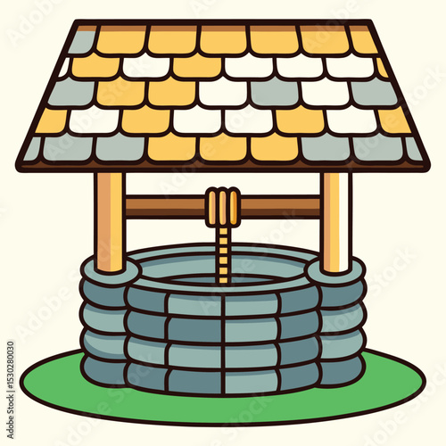 Cozy old fashioned stone well illustration