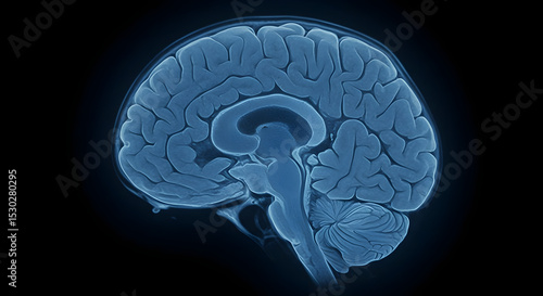 Human brain cross section anatomical blue scan