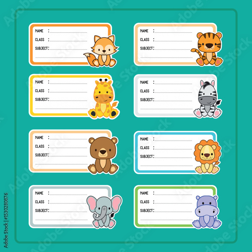 Colorful Animal Themed Name Tags for Kids. Animal School Labels.