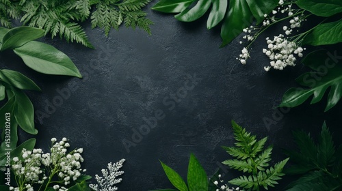 Wallpaper Mural Lush greenery & white flowers frame dark background Torontodigital.ca