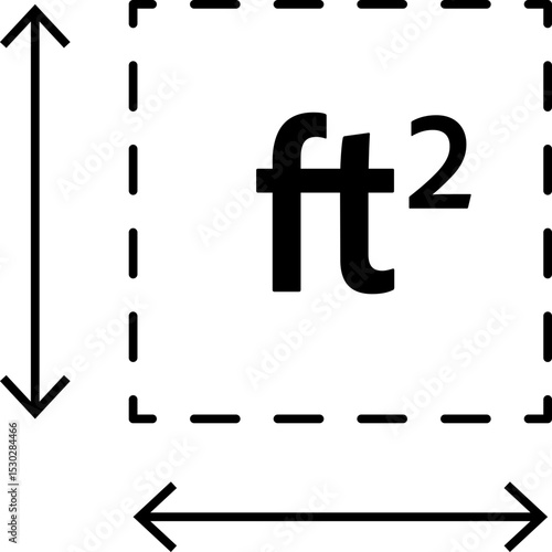 Real estate square feet icon with FT2 symbol. Flat area or space dimension in square feet. Clean linear vector design for property size.