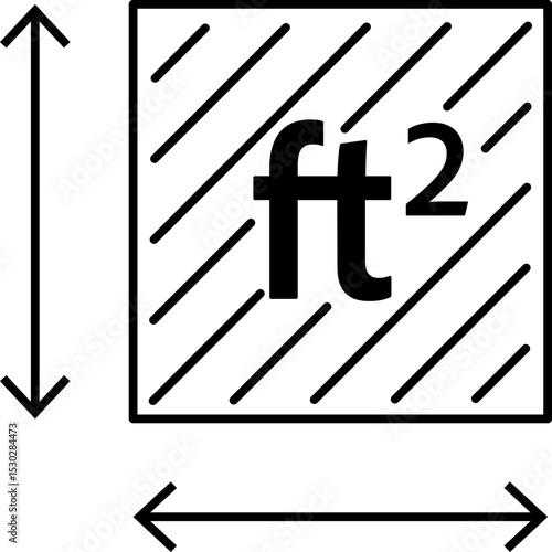 Real estate square feet icon with FT2 symbol. Flat area or space dimension in square feet. Clean linear vector design for property size.