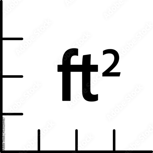 Real estate square feet icon with FT2 symbol. Flat area or space dimension in square feet. Clean linear vector design for property size.
