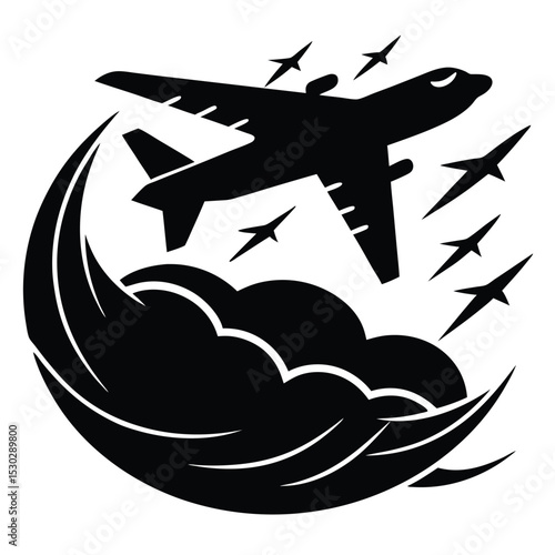 Airplane silhouette in a windstorm scene vector design