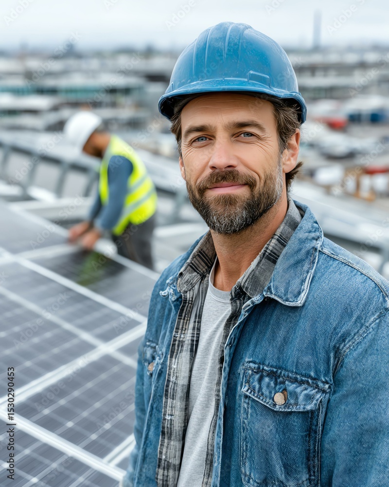 Obraz premium Solar panel installation by skilled workers.