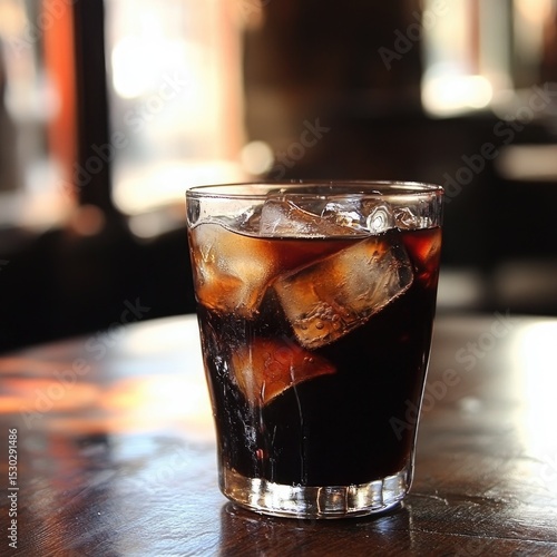 Iced coffee drink in a glass, ice cubes
