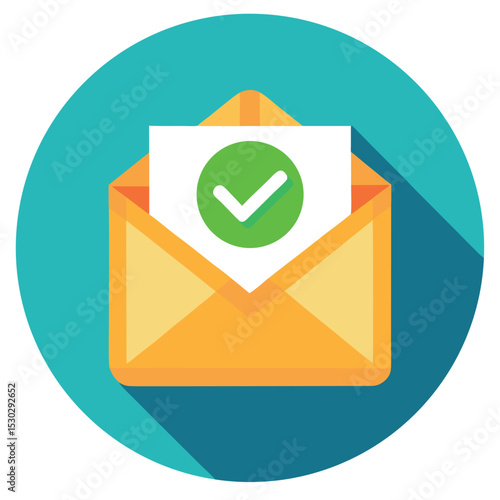 Envelope with Checkmark Sign–Vector Icon of Email Confirmation or Successful Delivery. Representing verified email, confirmation of message delivery, or successful email sending.