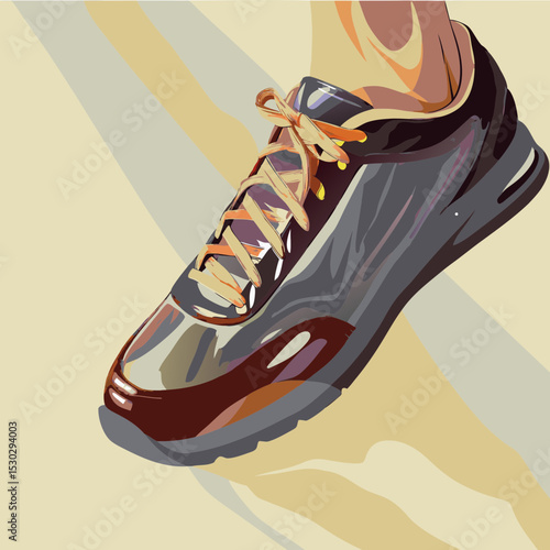 Close up of a stylish running shoe with tied shoelaces