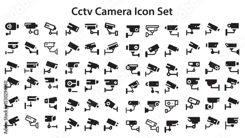Cctv Camera Icon Set .svg, Home automation icon set. Containing smart home, voice control, IoT, smart TV, security camera, climate control, voice assistant, smart light and smart hub. Solid vector 