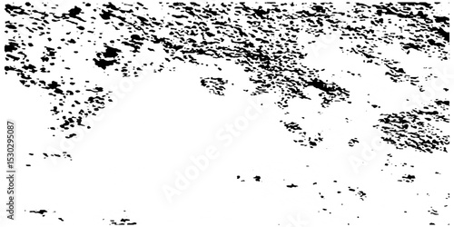 Distress urban overlay spotted concrete grain surface grainy noise rust wall grunge black splatter and white background. damaged chalk crack rough ink wall texture.	
