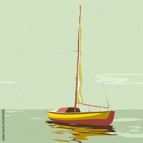 Illustration of a sailboat with a yellow and red hull